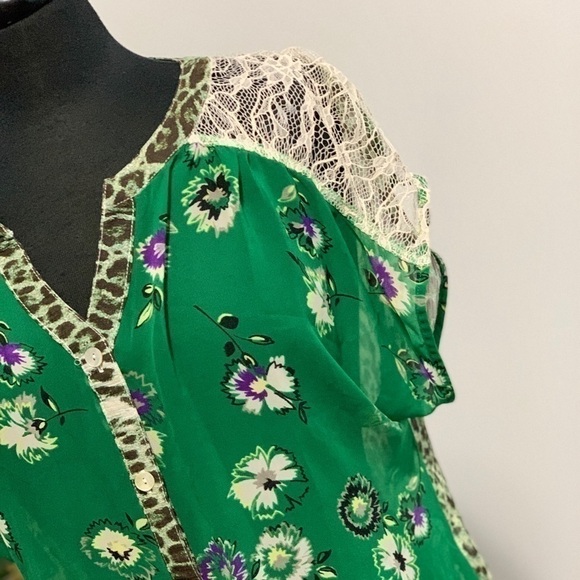 VINTAGE 80s chiffon floral blouse|Flower Top/Bohemian|Formal Loose fit|Animal pr - Picture 6 of 8